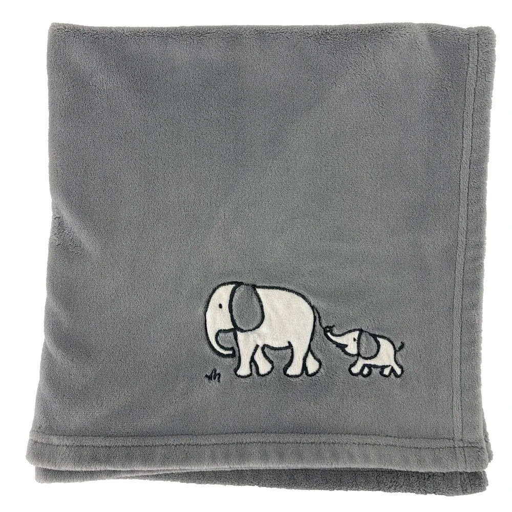 Circo Baby Blanket Gray Fleece White Embroidered Elephants 29